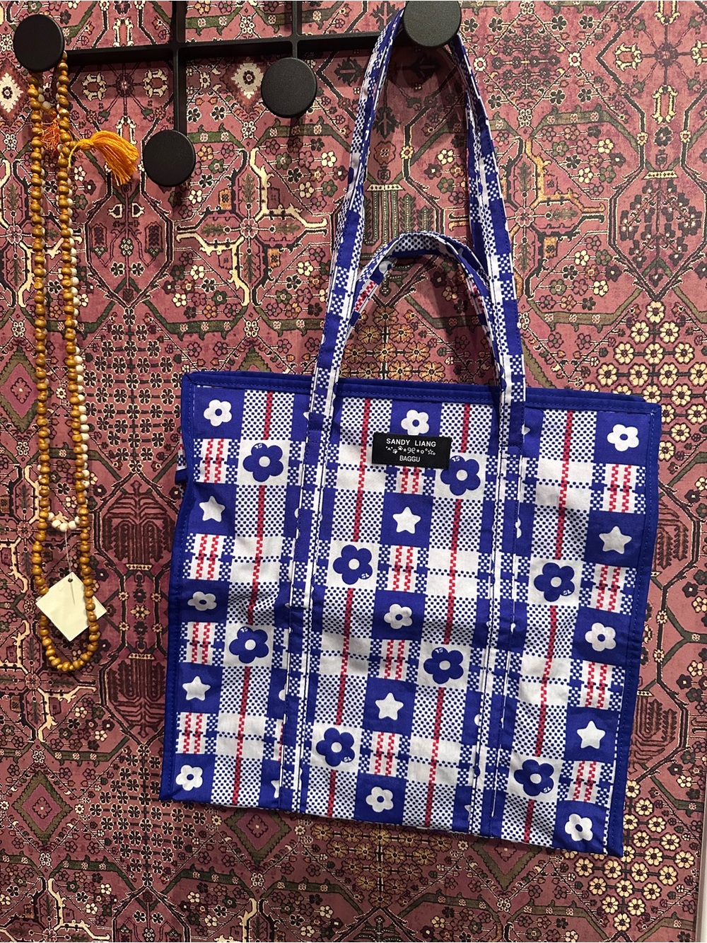 Baggy x Sandy Liang - Large Nylon Market Tote  - Market Blue Plaid NWT